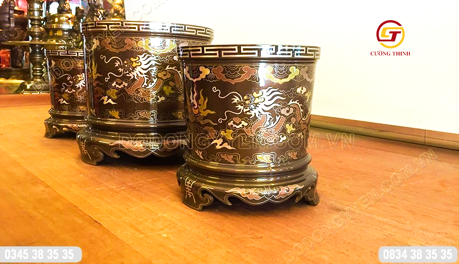 Bộ ba bát hương khảm ngũ sắc cao cấp 