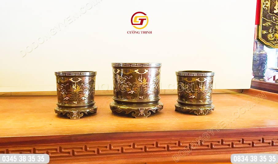 Bộ 3 bát hương khảm ngũ sắc