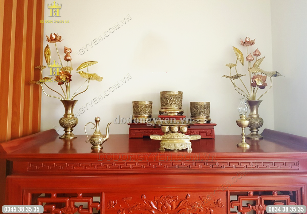 Bộ đồ thờ đồng vàng nguyên chất cao cấp