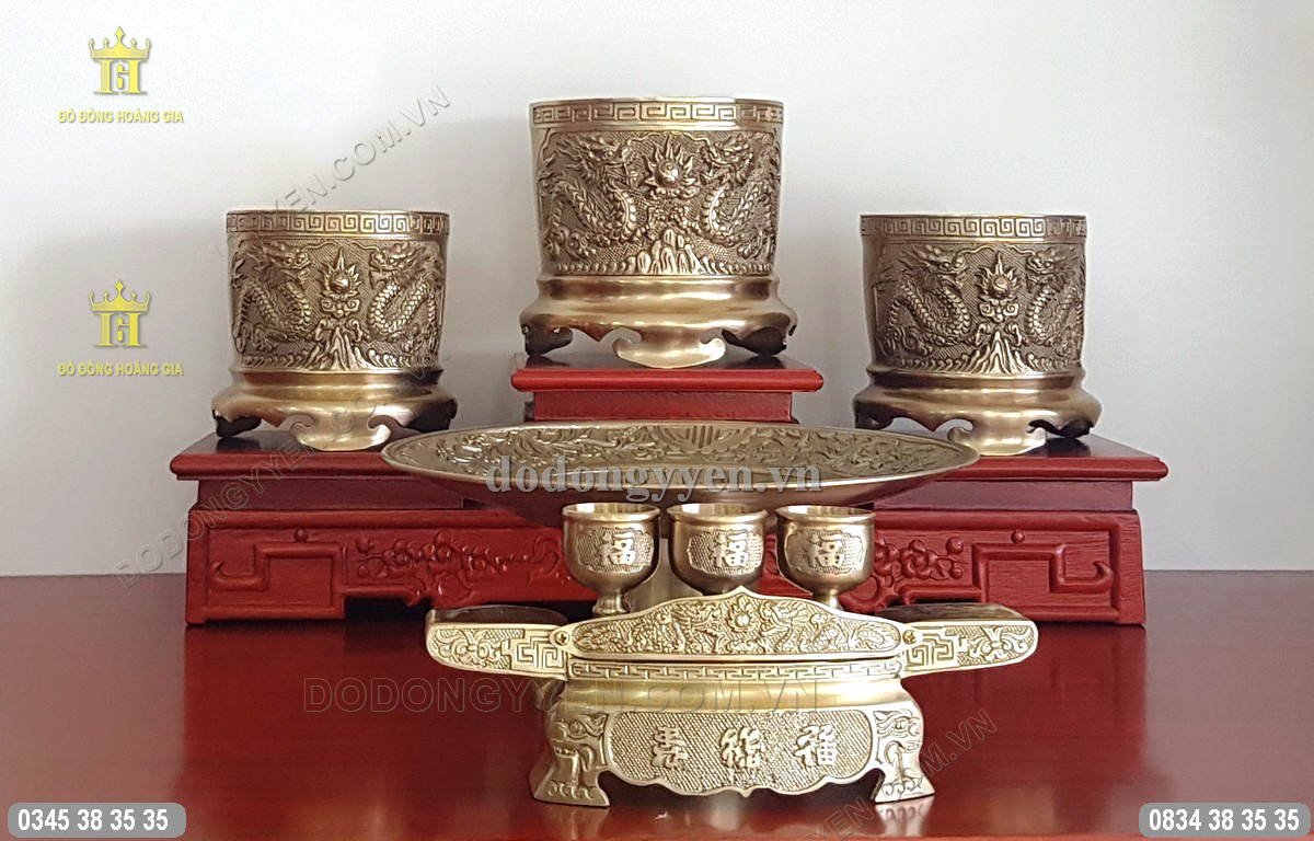 Bộ 3 bát hương đồng vàng nguyên chất