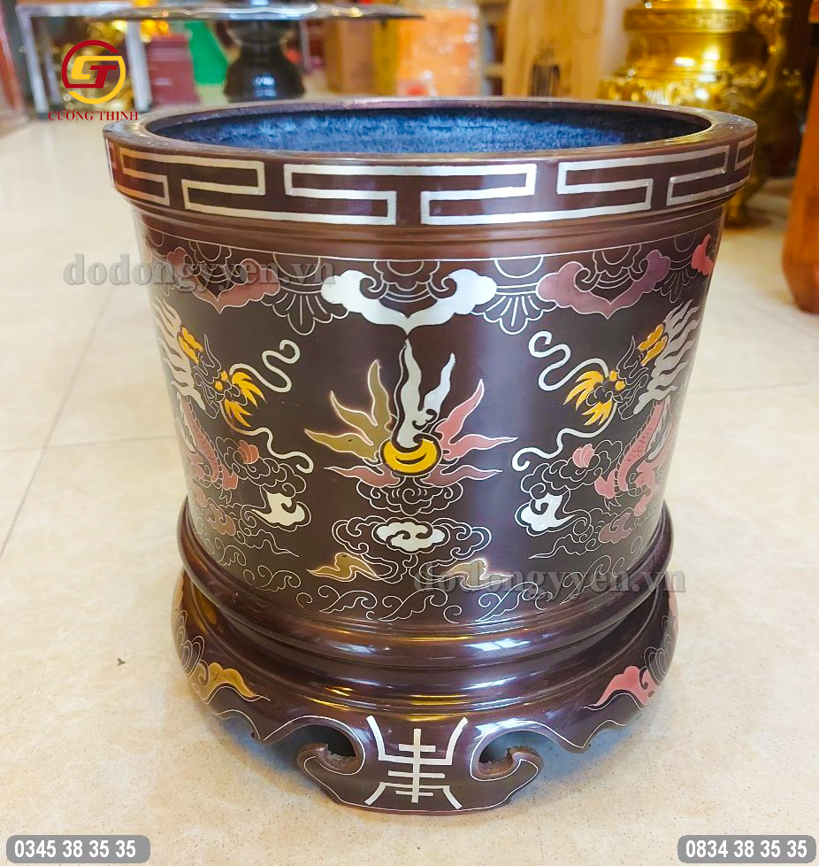 bát hương đồng khảm ngũ sắc cao cấp