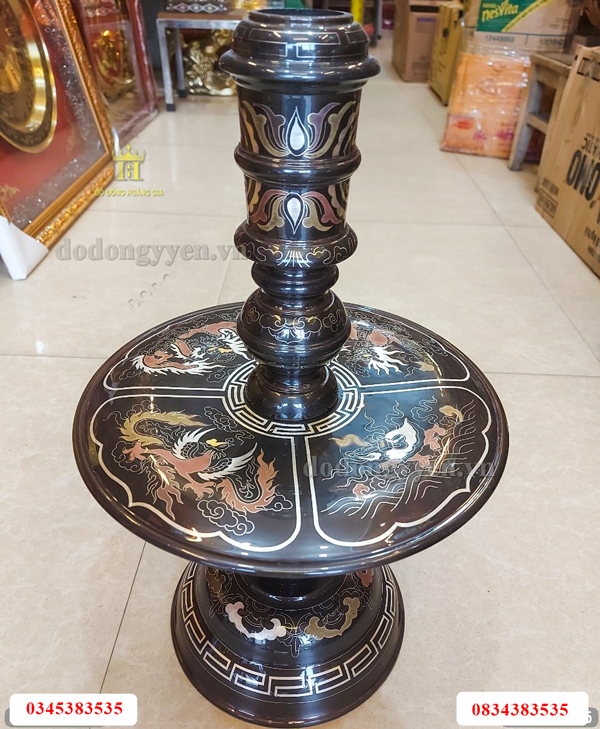 Cây nến đồng khảm ngũ sắc tinh xảo
