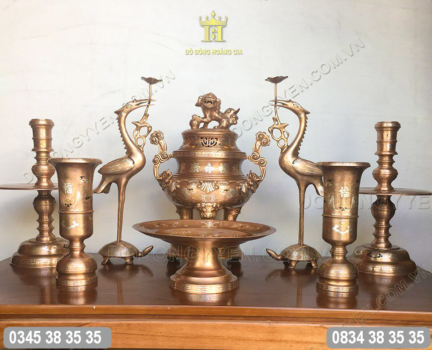 Bộ đồ thờ đồng đỏ nguyên chất