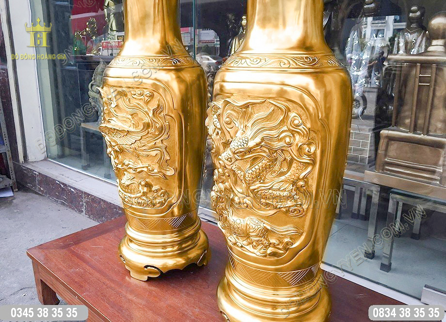 Đôi lọ hoa lộc bình dát vàng cao cấp