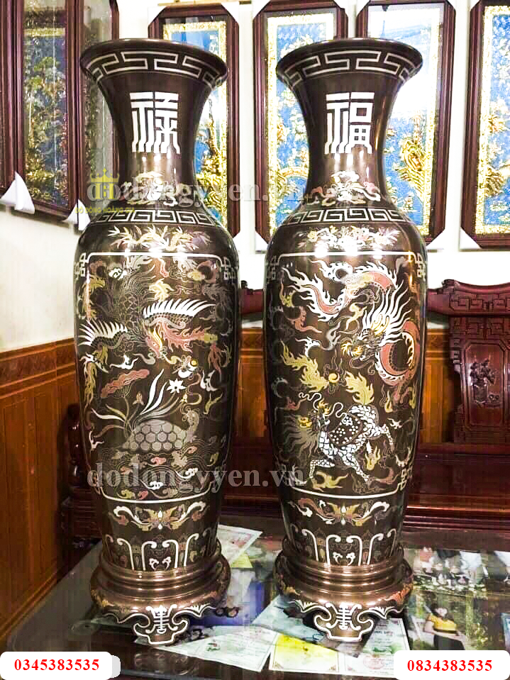Lọ hoa đồng khảm rộng phượng