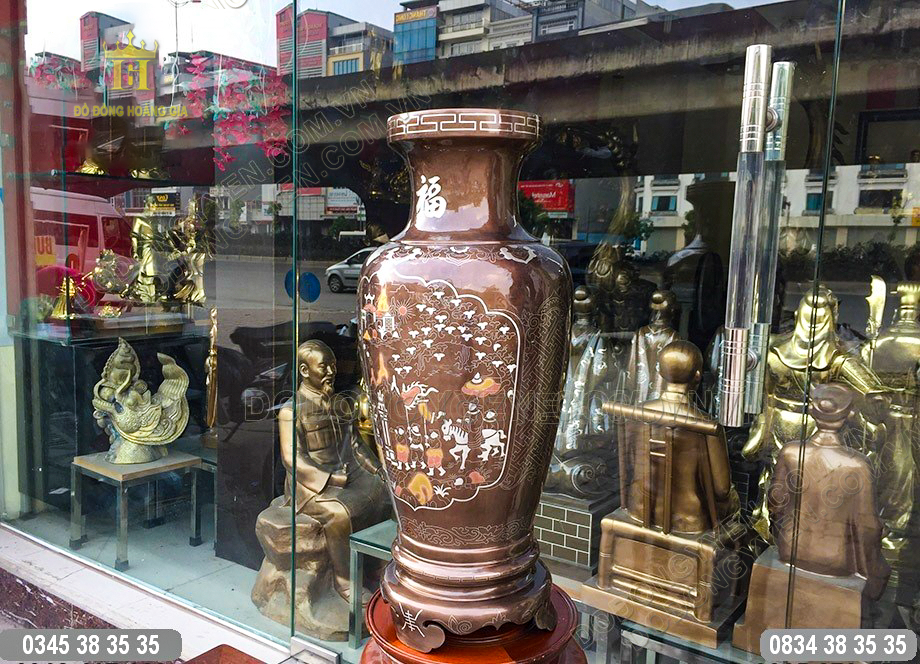 Lọ hoa bằng đồng khảm tam khí
