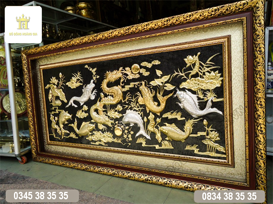 Tranh cá chép bằng đồng vàng cao cấp