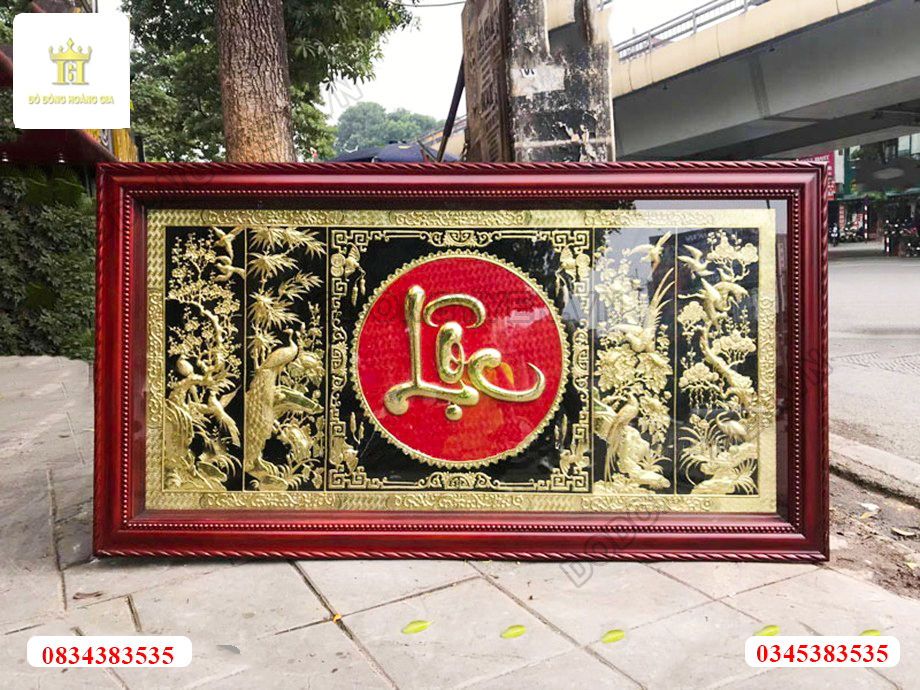 Tranh chữ lộc bằng đồng vàng nguyên chất