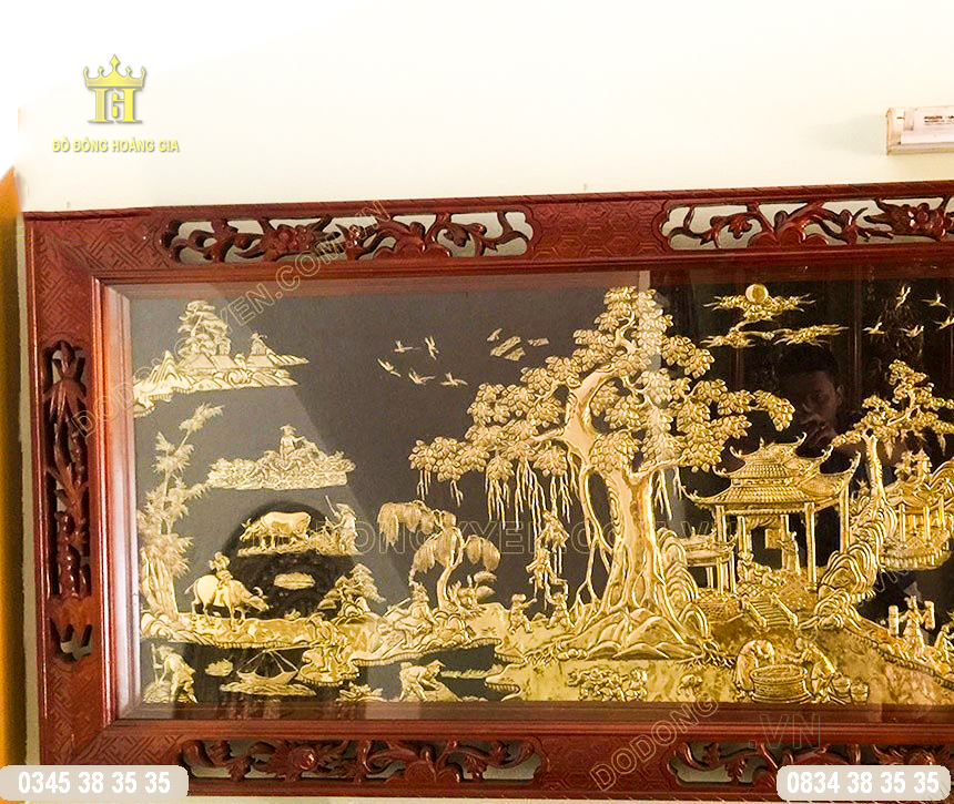 Tranh đồng quê khung gỗ tự nhiên
