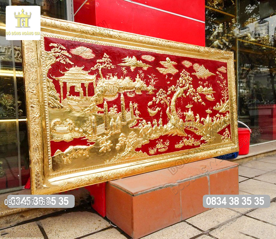 Tranh đồng quê bằng đồng dát vàng cao cấp