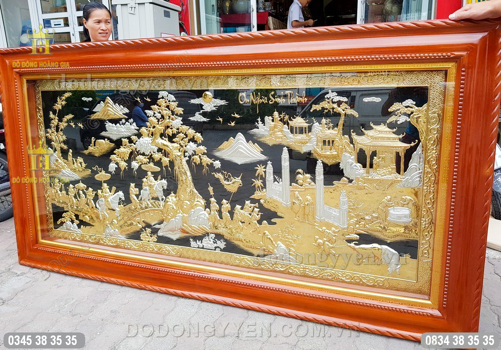 Tranh đồng quê bằng đồng khảm tam khí