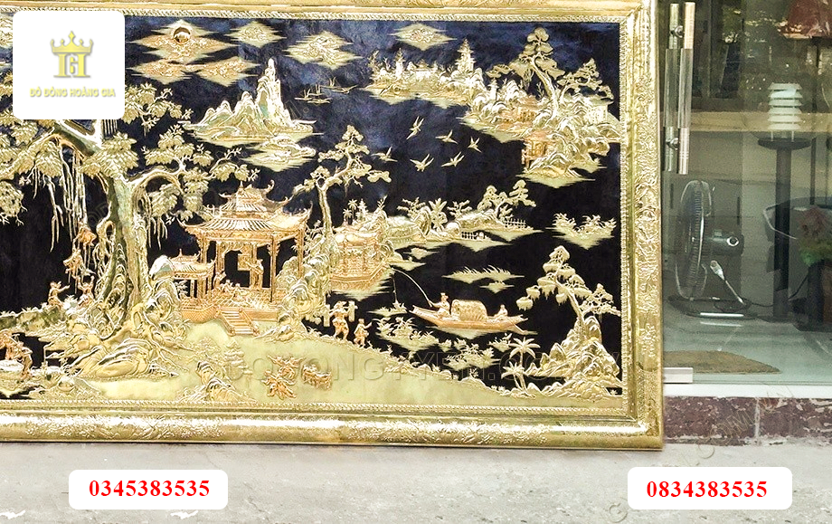 Tranh đồng quê khung đồng vàng chất lượng