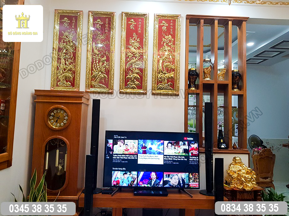 Tranh tứ quý đồng vàng nguyên chất treo tại gia