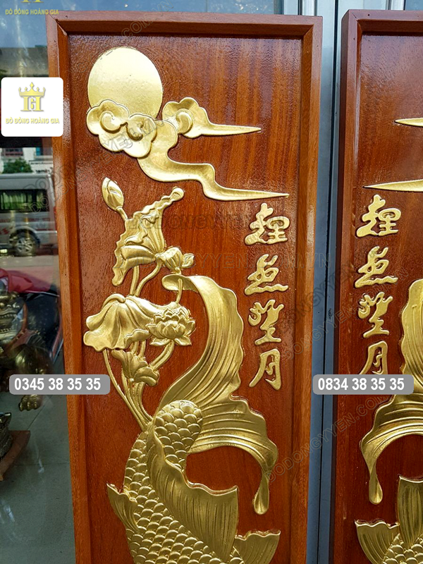 Tranh đồng lý ngư vọng nguyệt đồng vàng đẹp