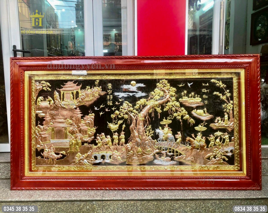 Tranh vinh quy bằng đồng khảm tam khí cao cấp