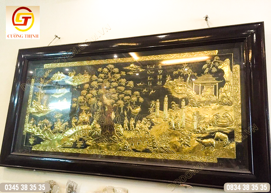 tranh đồng vinh quy bái tổ khung gỗ1