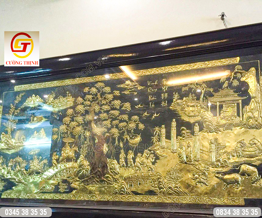 tranh đồng vinh quy bái tổ khung gỗ 3