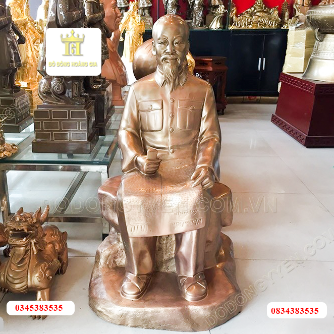Tượng bác hồ đồng đỏ nguyên chất ngồi 